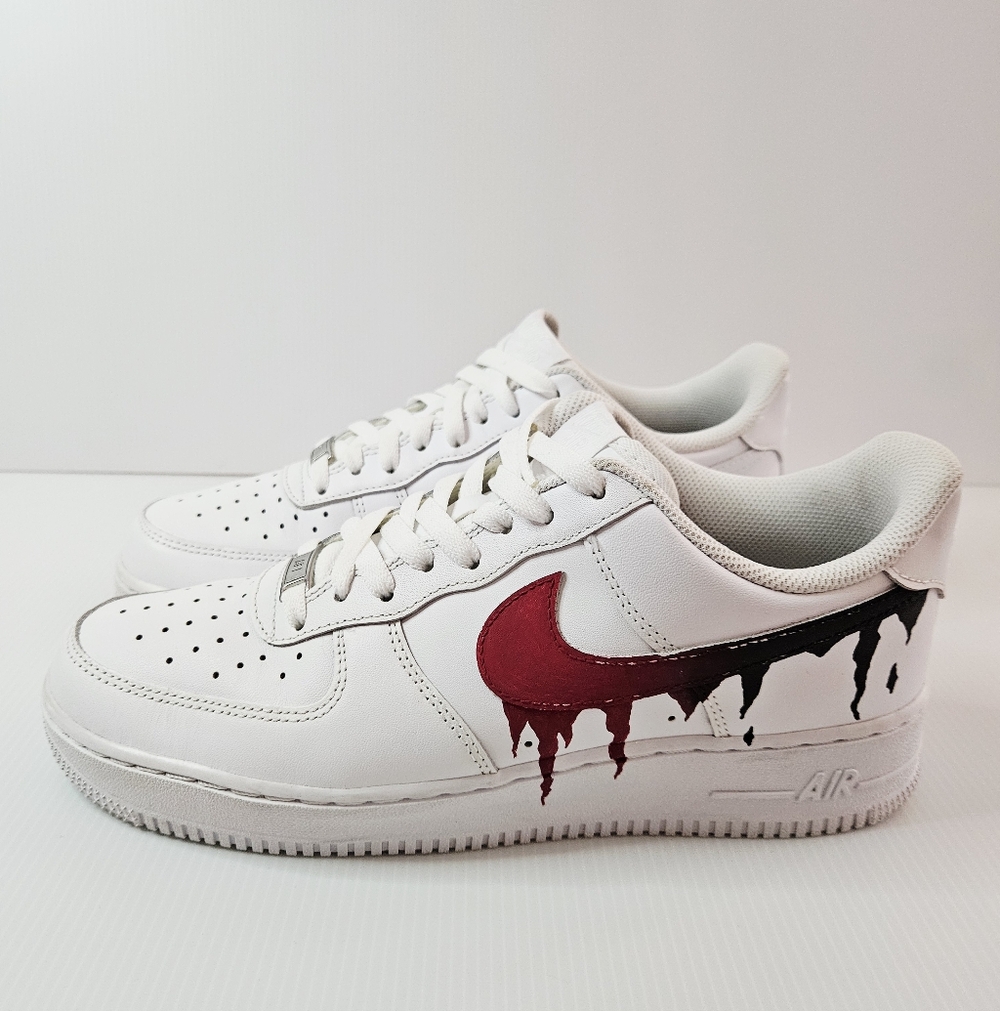 Nike Air Force 1 Custom Blood Drip Red Black Splatter White Shoes Mens Size 9.5